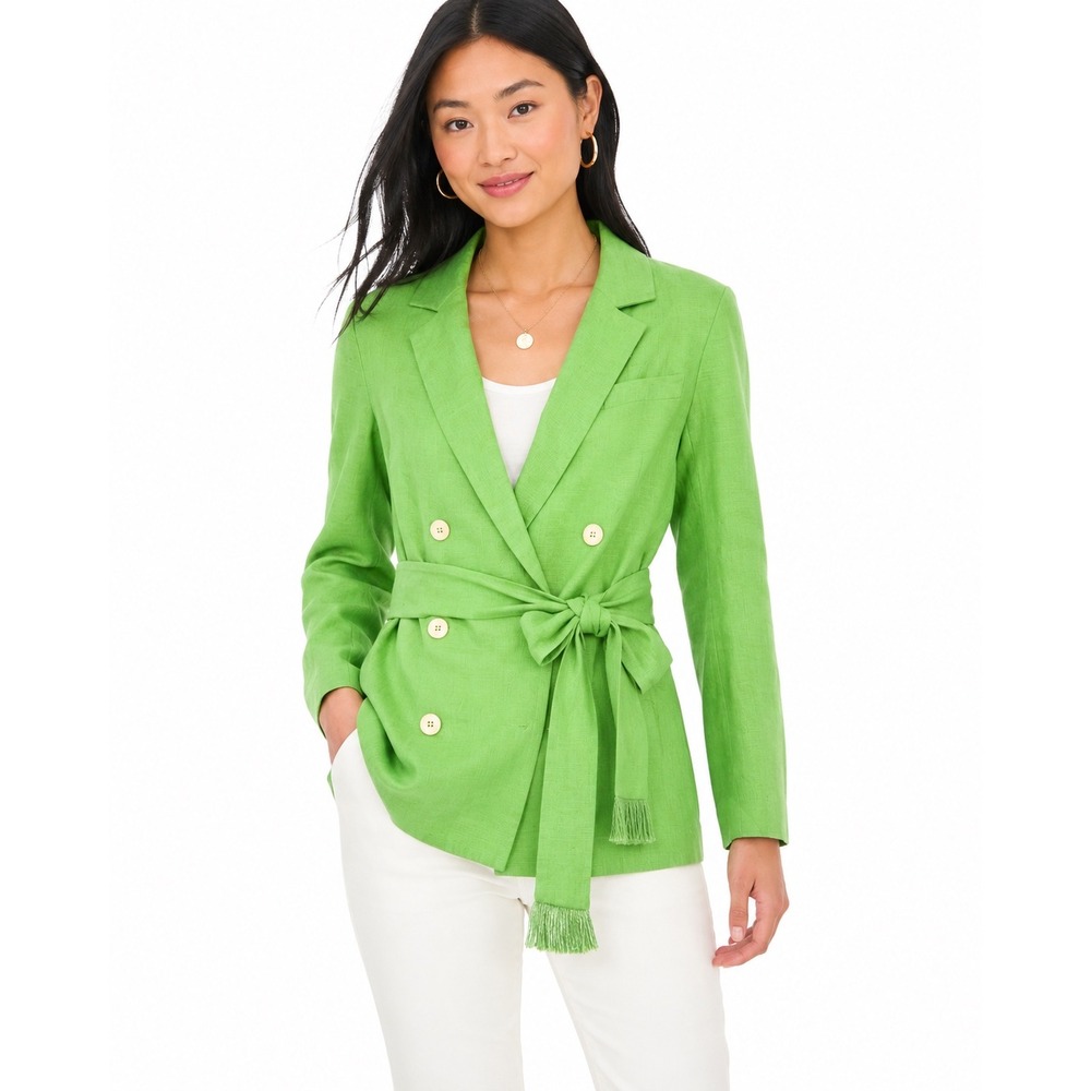 House of Harlow 1960 Lime Green Linen Blend Belted Blazer Fringe XS
